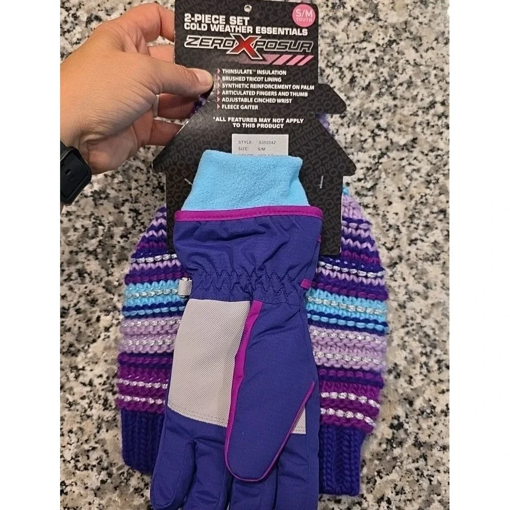 NEW ZeroXposur Purple Youth‎ Girl Hat/Glove Set SIZE S/M